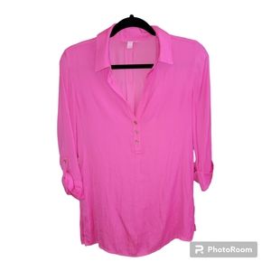 Lilly Pulitzer Everglades Tunic Long Roll Tab Sleeve Blouse Pink Size XS